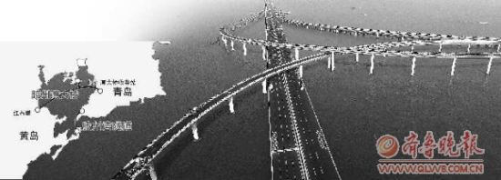 山东高速胶州湾大桥在海上设有互通立交，连通青、黄、红三岛