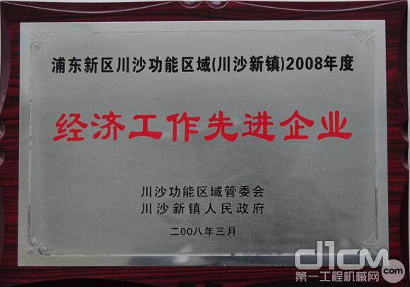 上海三一科技有限公司荣获“浦东新区川沙功能区域2008年度经济工作先进企业”