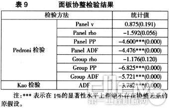 表9 面板协整校验结果