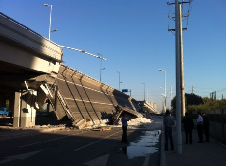哈尔滨阳明滩大桥引桥坍塌事故现场