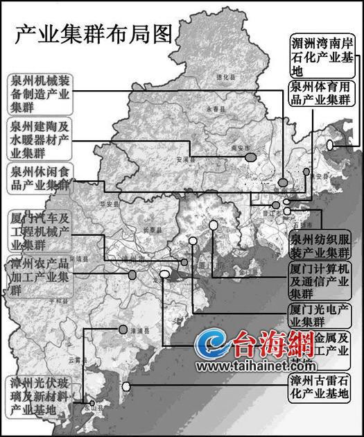 厦漳泉三市产业集群布局图