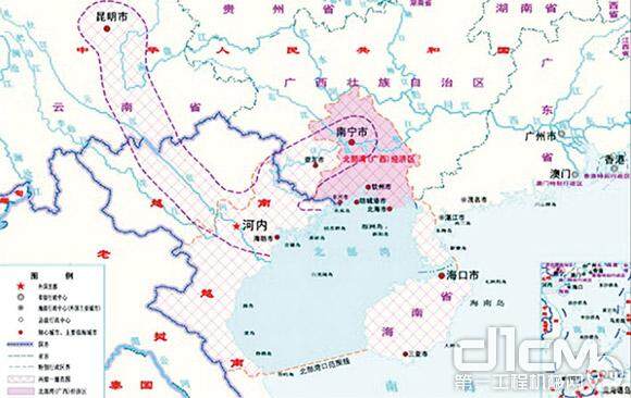 北部湾（广西）经济区在“两廊一圈”位置示意图