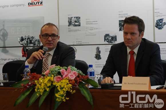 道依茨全球销售总裁MR.Michael Wellenzohn、亚太区总裁MR.Bernd Freudcnmann参加本次发布会