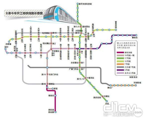 2015年北京市6条开工地铁线路示意图