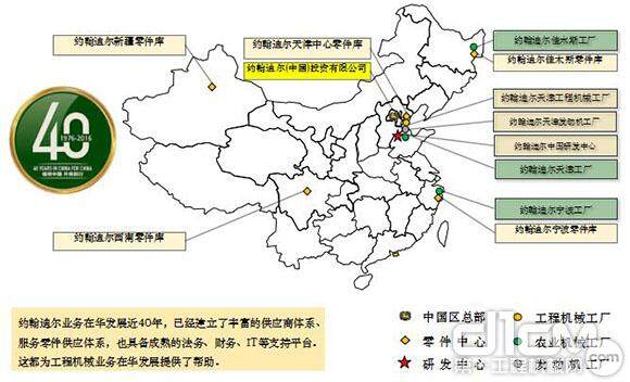 迪尔中国区工厂、研发中心、零件中心分布