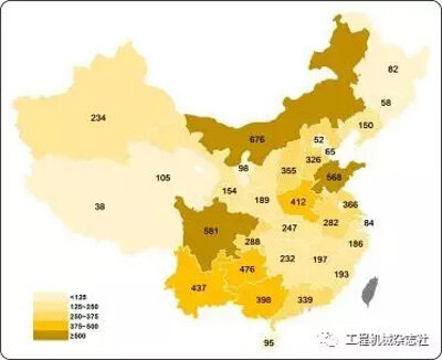 图8 2017年1-5月国内挖掘机械市场各省份大挖销量