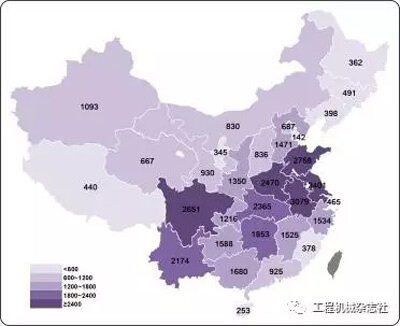 图10 2017年1-5月国内挖掘机械市场各省份小挖销量