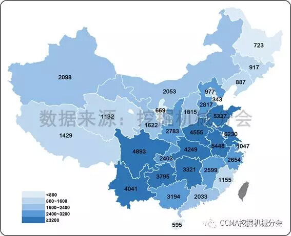 图20--2017年1-7月国内挖掘机械市场各省份销量.