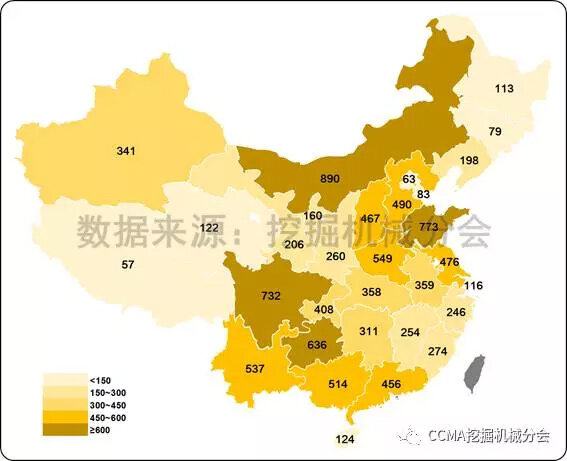 图22--2017年1-7月国内挖掘机械市场各省份大挖销量.