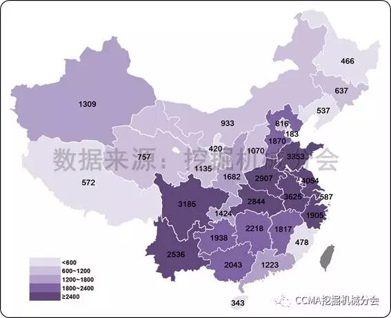 图24--2017年1-7月国内挖掘机械市场各省份小挖销量.