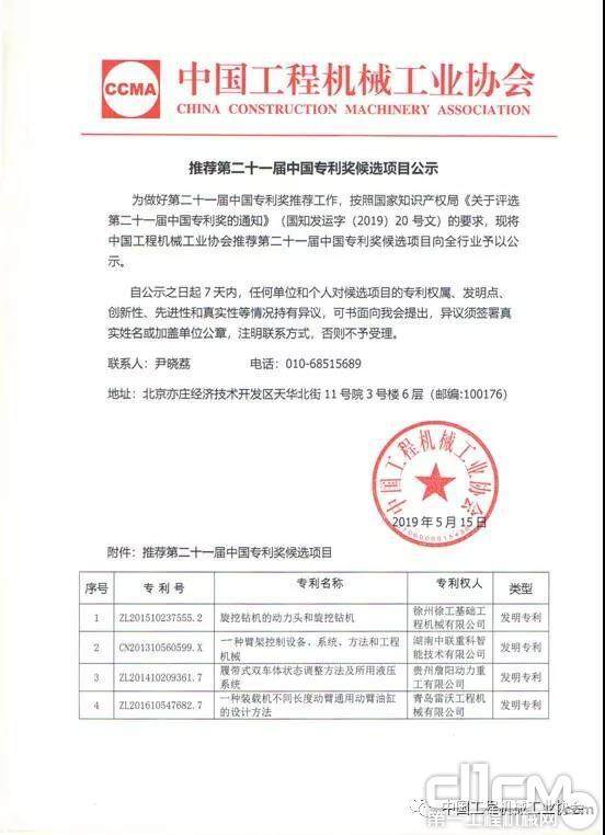 推荐第二十一届中国专利奖候选项目公示