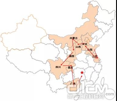 中联土方服务万里行之矿山分队覆盖省份和路线