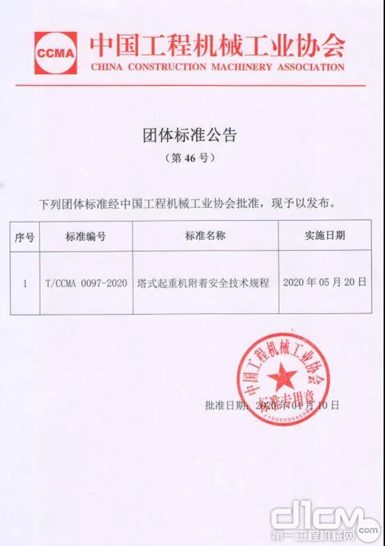 中国工程机械工业协会团体标准公告(第46号)