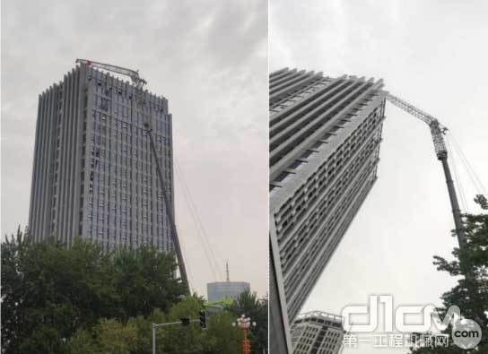 ▲中联重科ZAT4000全地面起重机在许昌市老年大学主体楼吊装作业