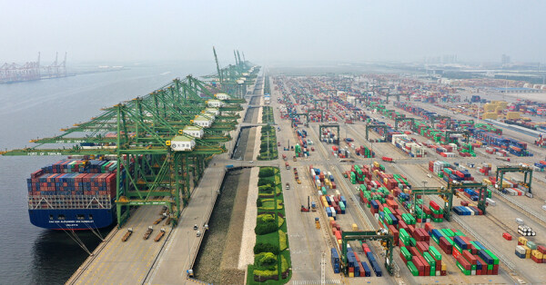 2019年8月8日，忙碌的天津港码头。 新华社记者 李然 摄