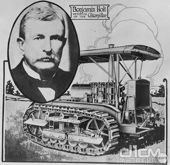 Benjamin Holt创新性地将蒸汽拖拉机的后轮替换为一对履带，由此发明了履带式拖拉机