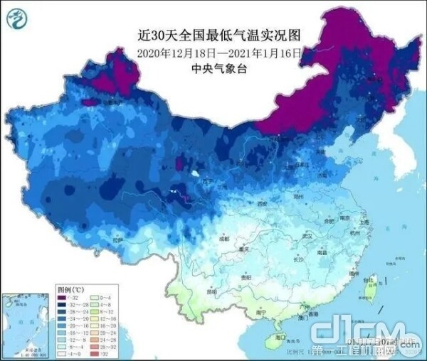 近30天全国最低气温实况图