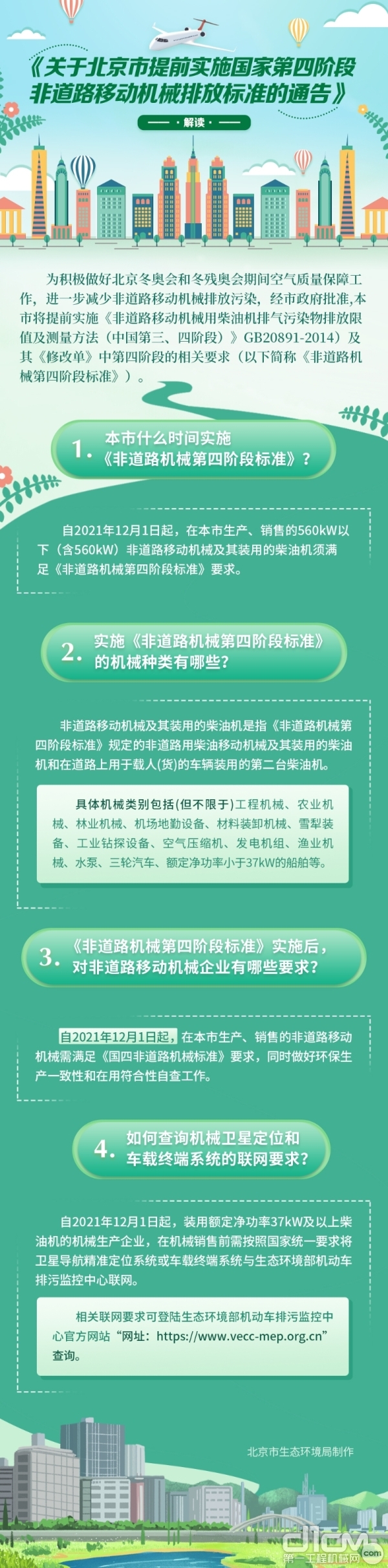 一图读懂：北京市生态环境局关于北京市提前实施国家第四阶段非道路移动机械排放标准的通告