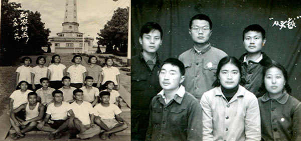 左图：1965年，长沙市一中毕业后，下农村;右图：约1967年，知青合影。 
