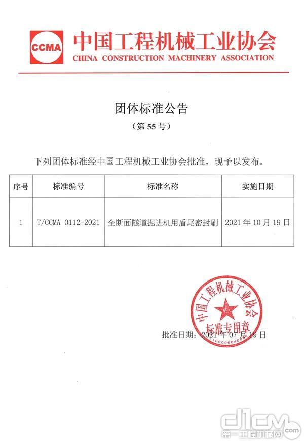 中国工程机械工业协会团体标准公告(第55号)