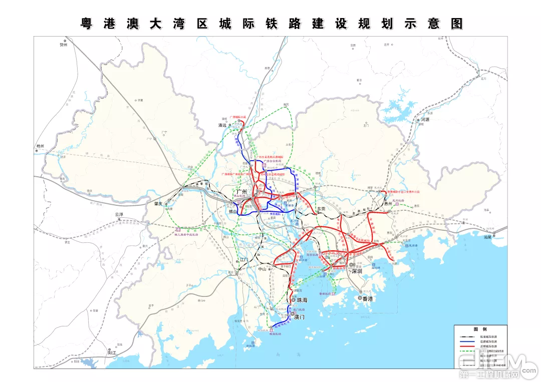 粤港澳大湾区城际铁路建设规划示意图