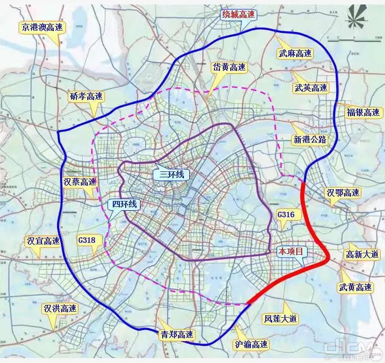 武漢繞城高速中洲至北湖段改擴建工程項目示意圖