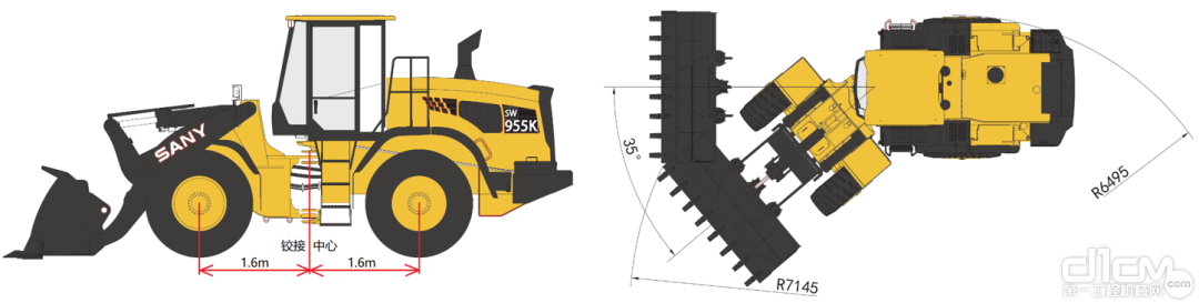 三一SW955K装载机采用对中布置