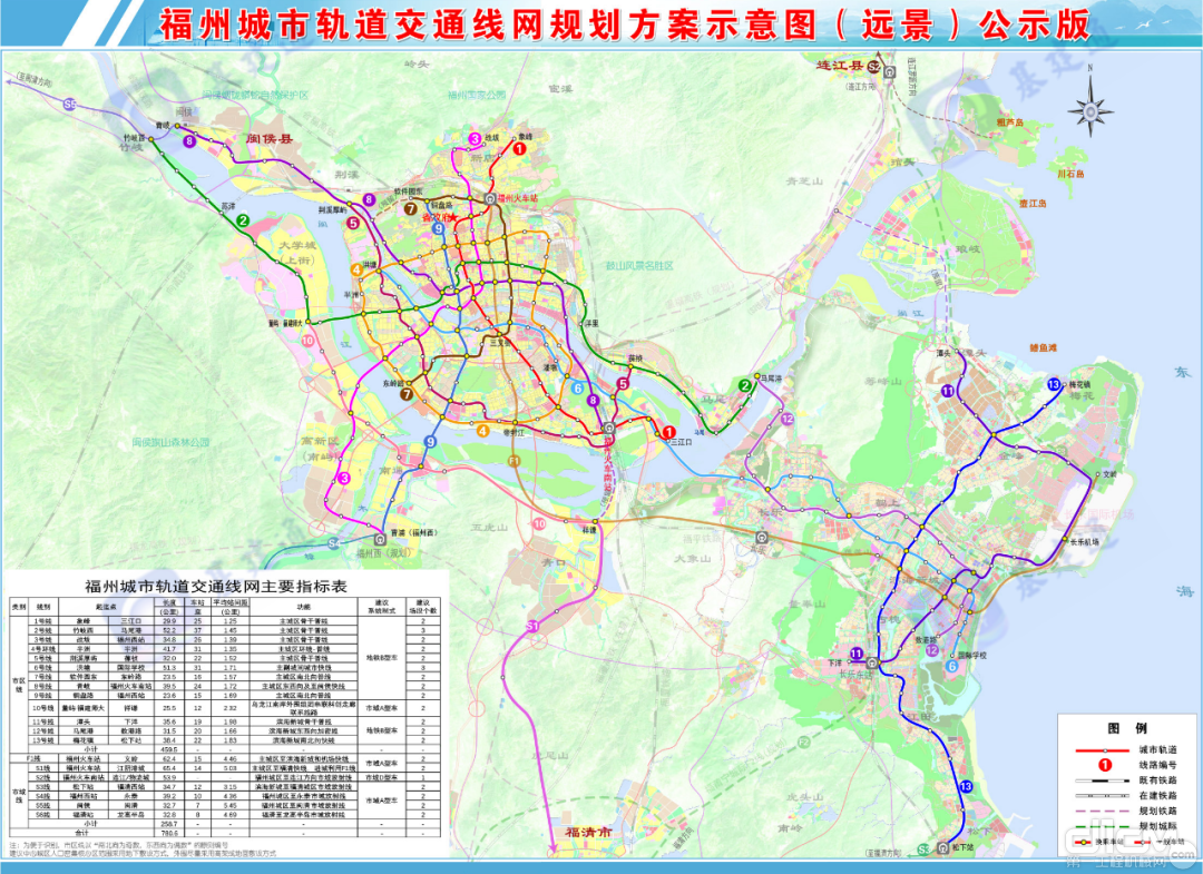 福州城市轨道交通线网规划方案示意图（远景）公示