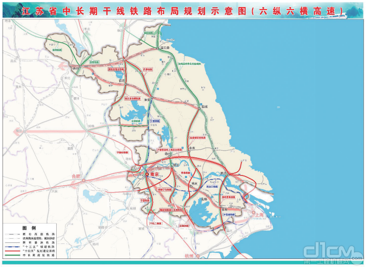 江苏省中长期干线铁路布局规划示意图（六纵六横高速）