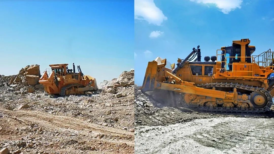 两台山推SD60-C5推土机分别在塞尔维亚的两大露采矿区施工现场