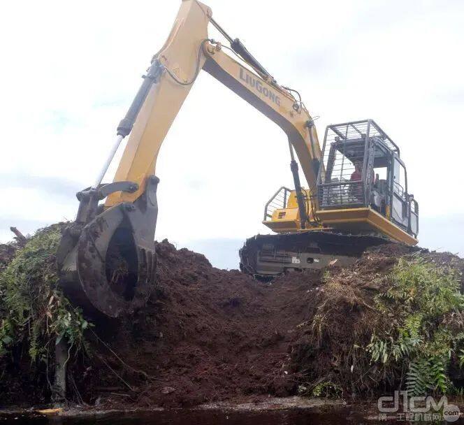 柳工915FM挖掘机正在繁忙地进行伐木作业