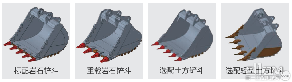 可配置4种系列化铲斗，满足“一况一斗”