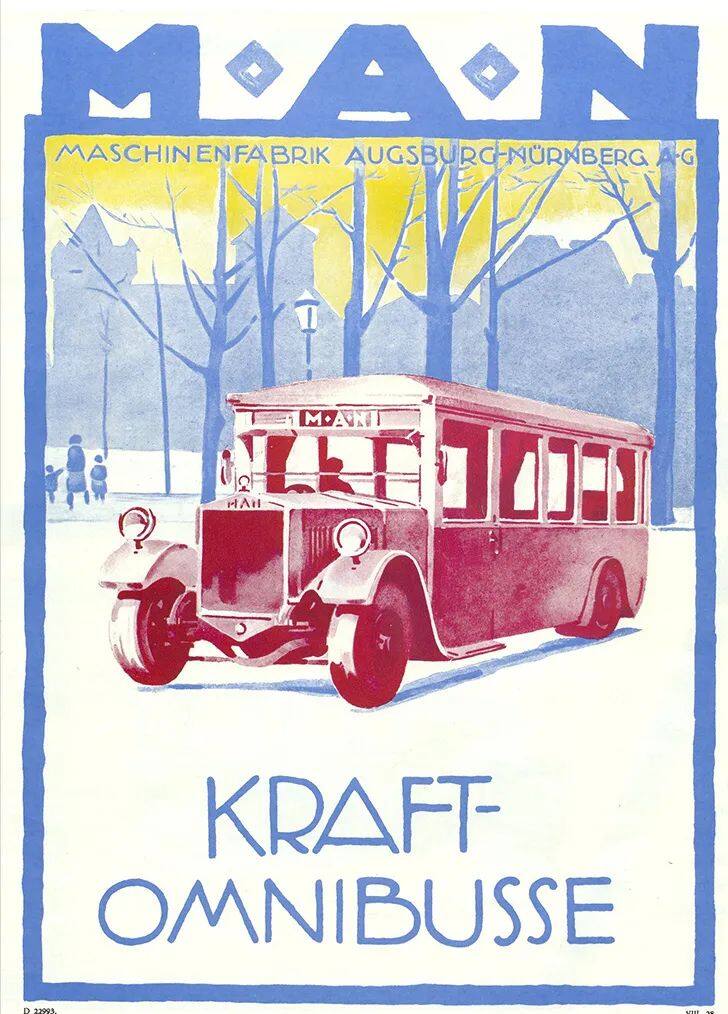 1928年的宣传画册封面展示了当时曼恩客车的风貌