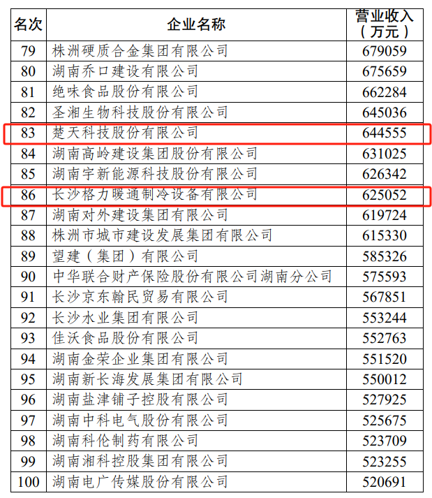 2023湖南企业100强名单