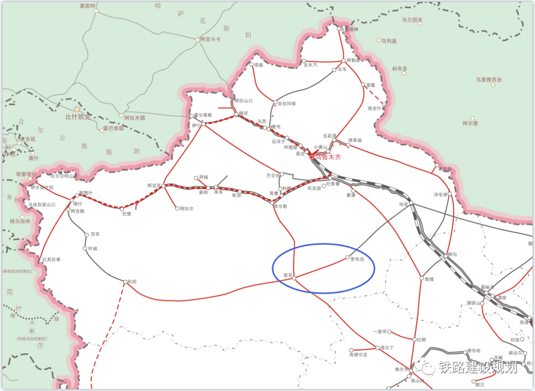 罗布泊至若羌铁路地理位置示意图