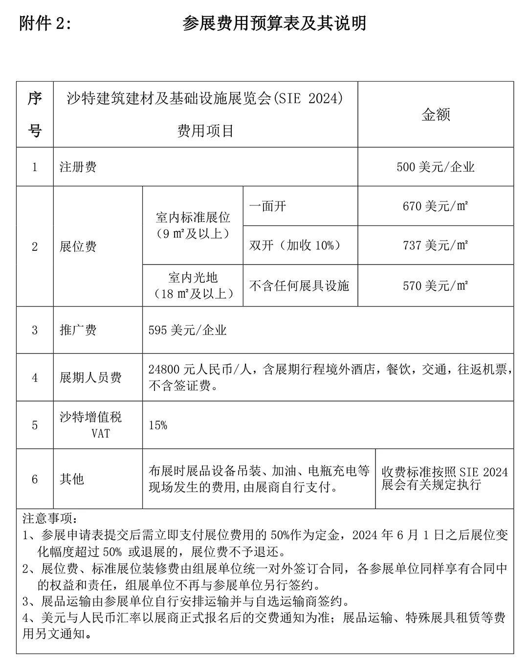 参展费用预算表及其说明