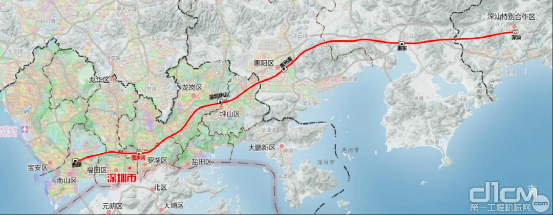 ▲深汕铁路工程线路平面示意图